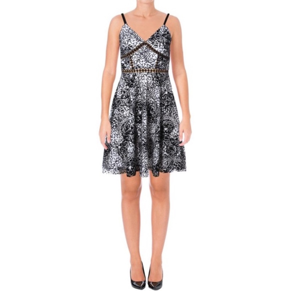 Aqua Flocked Floral Print Dress, S - Picture 4 of 7